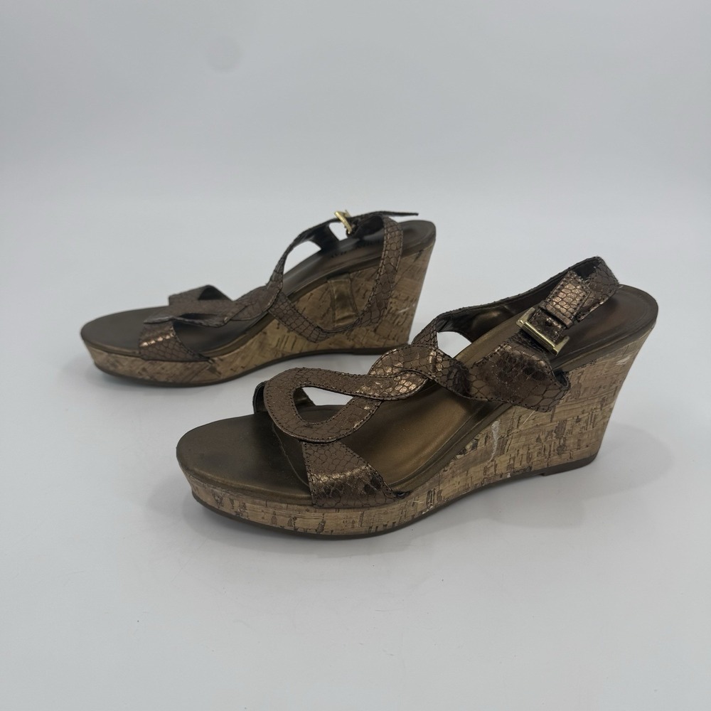 St. John's Bay Women's 8.5 Bronze Metallic Cork Wedge Platform Sandals